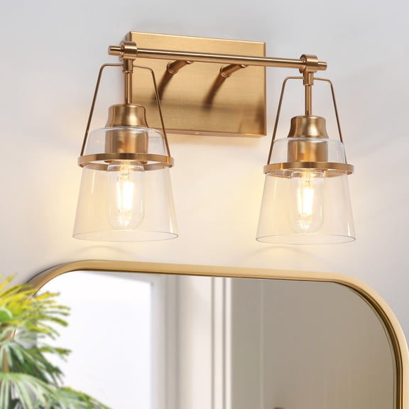 LNC 2-Light Bathroom Vanity Light with Clear Glass Shades,Modern Polished Gold Finishes