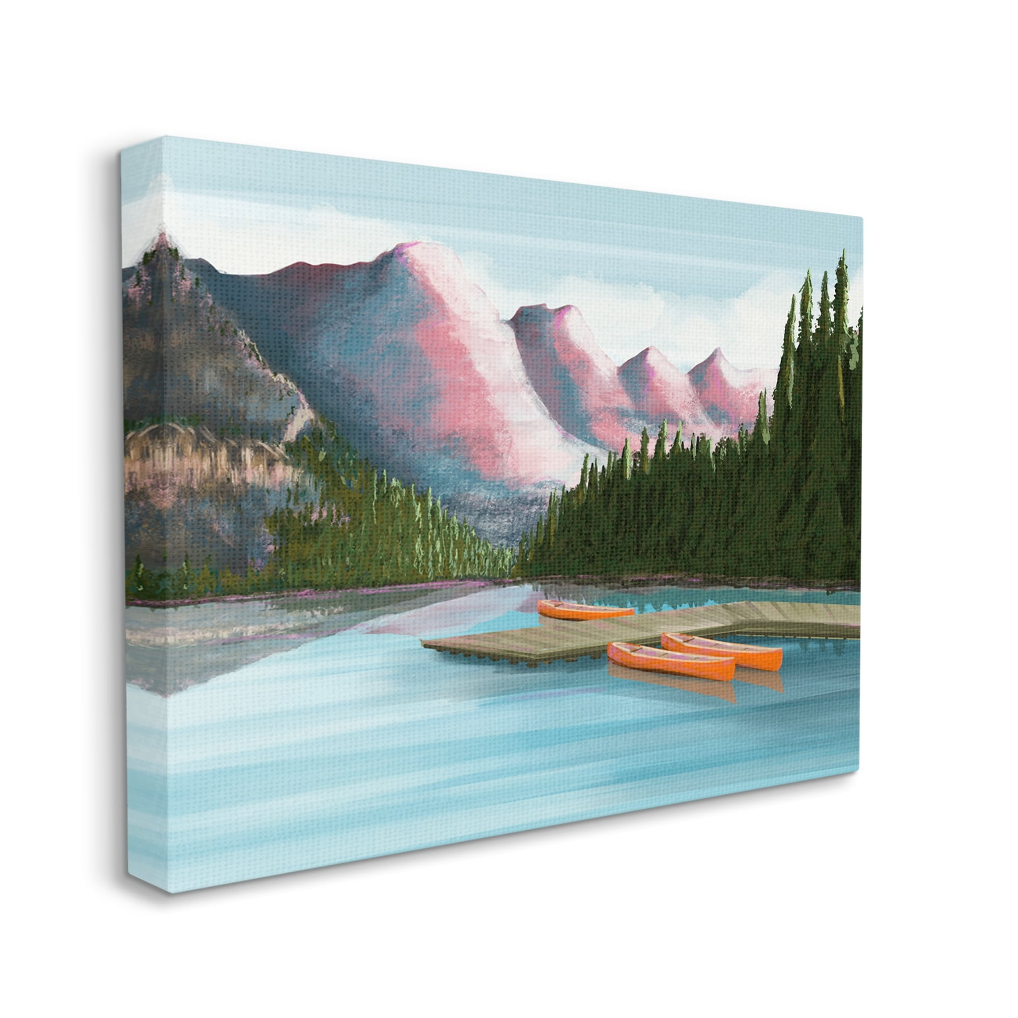 Stupell Calming Lake Camp Nature Canoes Landscape Painting Gallery Wrapped Canvas Print Wall Art