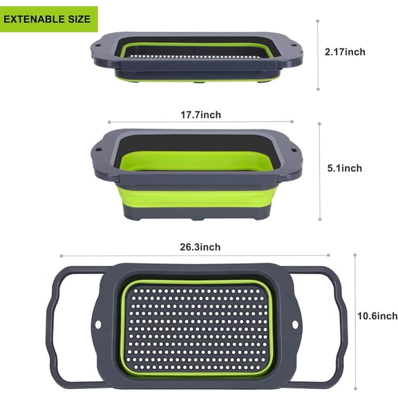 Extra-Large 9-Qt Collapsible Silicone Colander, Over-Sink Foldable Kitchen Strainer with Extendable Handles, BPA-Free, Perfect for Draining Pasta, Veggies & Fruits