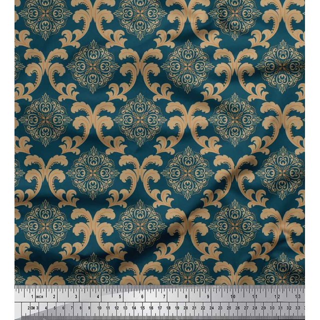 Soimoi Tissu Poly Georgette Imprimé Tourbillon & Ogee Damassé au Mètre 52 Pouces de Large