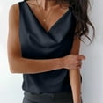 thumbnail image 2 of Blouses for Women Dressy Casual Silk Satin Tank Top Cowl Neck Sleeveless Camisole Basic Loose Shirt Black Summer Gym Blouse L, 2 of 6