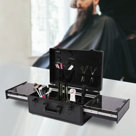 Professional Barber Case in Backpack Travel Organizer Aluminum Alloy Black