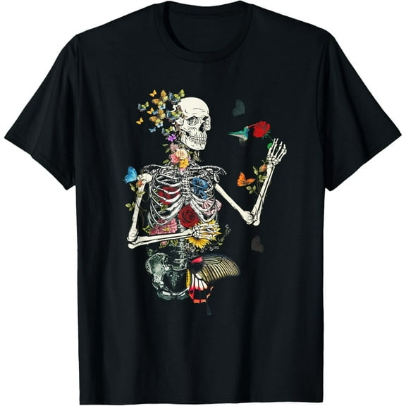 Cool Skeleton Plant Nature Flower Halloween T-Shirt
