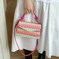 thumbnail image 4 of Mini Straw Woven Crossbody Shoulder Bag | Contrast Color Striped Handbag | Waterproof Lightweight Plastic Purse | Spacious Organizer | 23x13x5cm | Light Blue Purple Pink Khaki, 4 of 6
