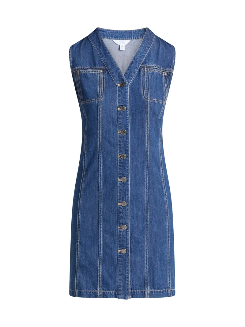 time and tru denim dress Time and Tru Women's Sleeveless Denim Dress with Ruffle Hem, Xs-xxxl, Blue