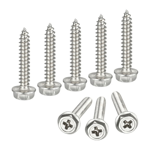 Phillips Hex Washer Self Tapping Screws, M4 x 25mm 304 Stainless Steel Hex Flange Sheet Metal Screw 50pack
