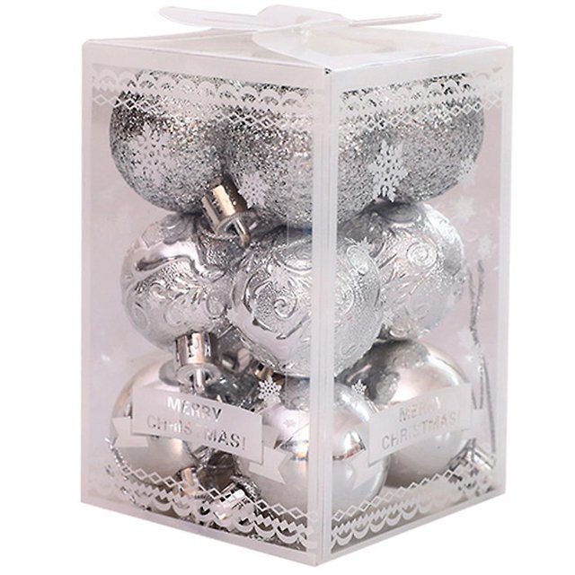 Bolas decorativas para árbol de Navidad de 12 x 4 cm decoradas con bolas navideñas (plateadas)