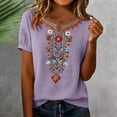 thumbnail image 4 of SSZMDLB Women Plus Size V Neck Short Sleeve Embroidered Boho Tshirt Casual Summer Tops Loose Fit Flowy Tee Shirt Vacation Outfits Beach Holiday Clothes, Purple L, 4 of 7