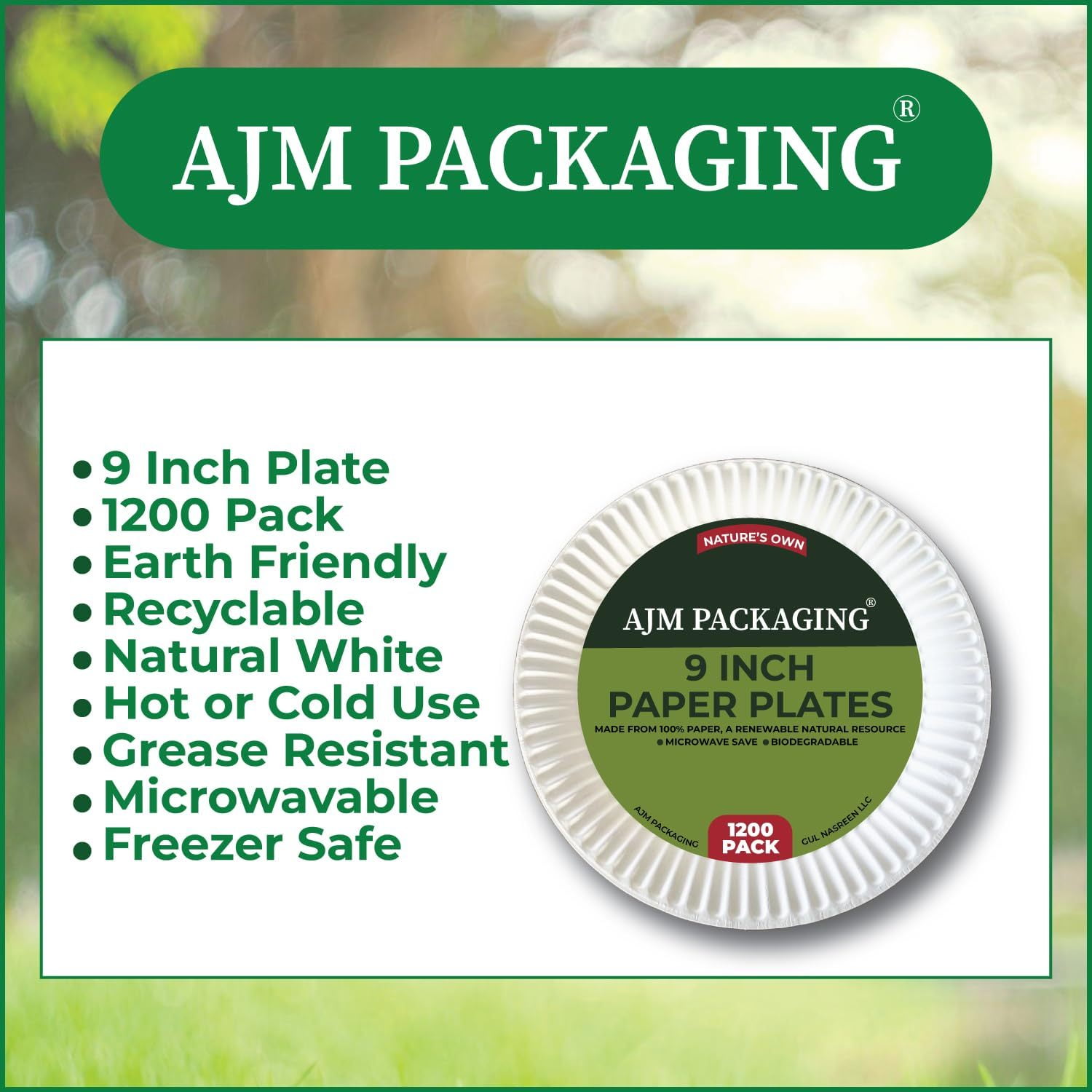 AJM Packaging - AJMPP9GRAWH Corporation PP9GRAWH Paper Plates, 9" Diameter, White, 12 Packs of 100 (Case of 1200)