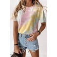 thumbnail image 2 of Camiseta de mujer Cuello redondo Manga corta Tie-dye Printed Casual Top, Caqui, XXL kenally  AP000470-27, 2 of 7
