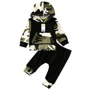 Moore Infant Baby Boys Camouflage Hoodie Tops +Long Pants Outfits Set Clothes 0-3Y
