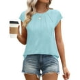 thumbnail image 2 of Duoif Dress Shirts for Women, Womens T Shirts Short Sleeve Pleated Casual Cap Sleeve Summer Tops Blouses Womens Tops Light Blue XXL, 2 of 9
