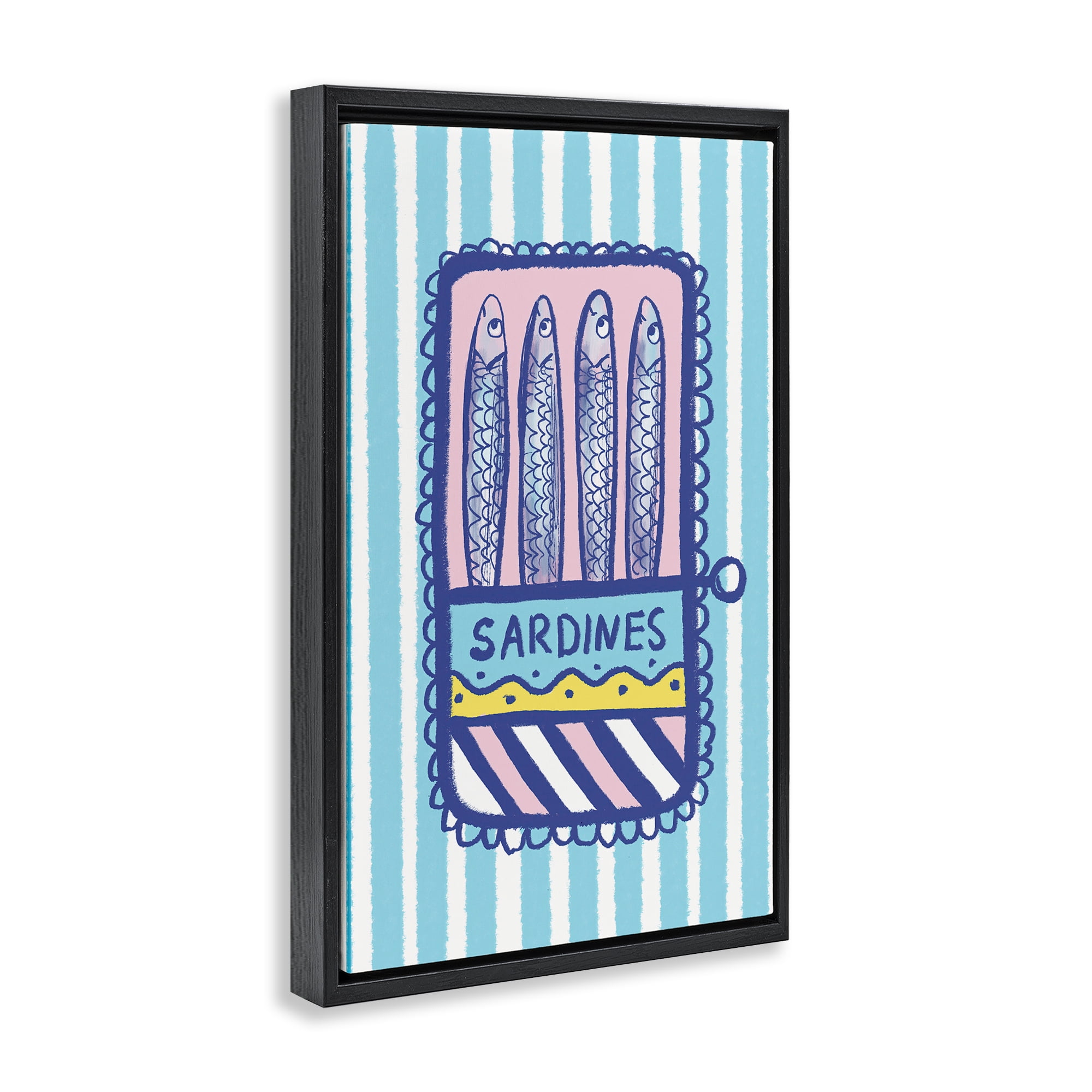 Stupell Industries Pastel & Stripes Sardines Black Framed Floater Canvas Wall Art, design by Florentina Dolci