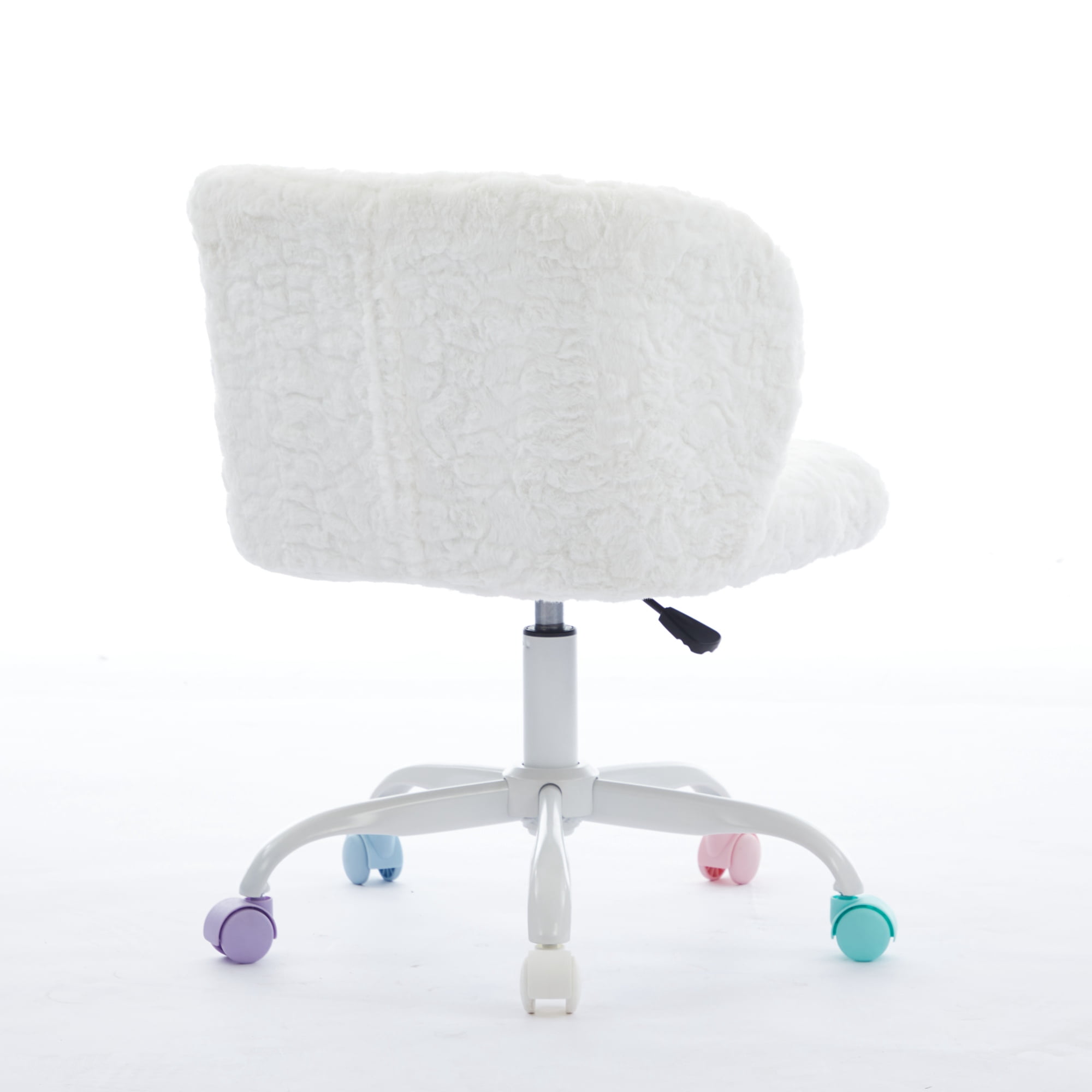 Furniture Office Chair, Artificial Rabbit Hair Home Chair with Metal Base, Adjustable Desk Chair Swivel Office Chair, Vanity Chair (Ivory)