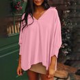 thumbnail image 6 of Olyvenn Stylish Womens Tops Spring Fashion Dressy Casual Blouses V Neck Cute Babydoll Long Sleeve Shirts Turndown Collar Irregular Blouse Pink 12, 6 of 6