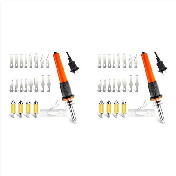 44-Piece Electric Hot Knife Cutter Tool Kit with Heat Cutter Stencil Cutter, for Soft Thin Plastic Cloth Stencil US Plug,2 set x wood tools,Silver