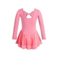 thumbnail image 5 of Virmaxy Solid Color Back Bow Long Sleeve V Neck Ballet Dance Dress Stretchy Easy Wear Mesh Mini Dress for Practice and Performance, for 3-15Y, 5 of 7