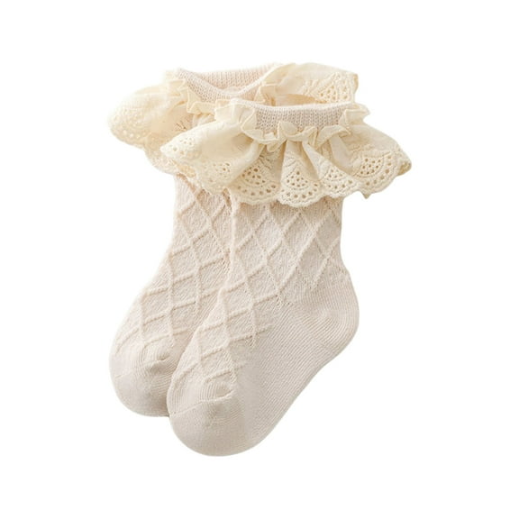 Toddler Baby Girls Ruffled Socks, Frilly Cotton Ankle Socks with Lacework Decoration