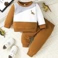 thumbnail image 2 of Odeerbi Infant Boys Fall Winter Outfits Dinosaur Sweatsuits Color Block Cotton Tracksuit Printed Loose Long Sleeve Sweatshirt Sweatpants Set Infant Clothes Khaki, 2 of 4