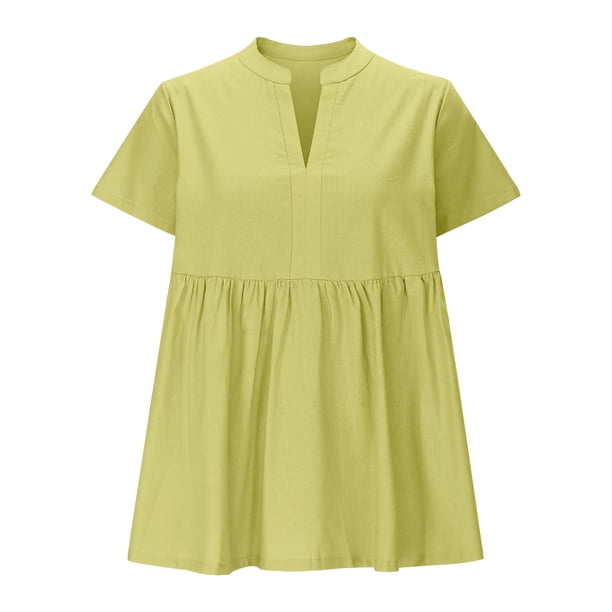 Vestidos Casuales Para Mujer, Blusas De Mujer De Moda Blusa tipo jersey con cuello en V y mangas cortas de color liso para mujer
