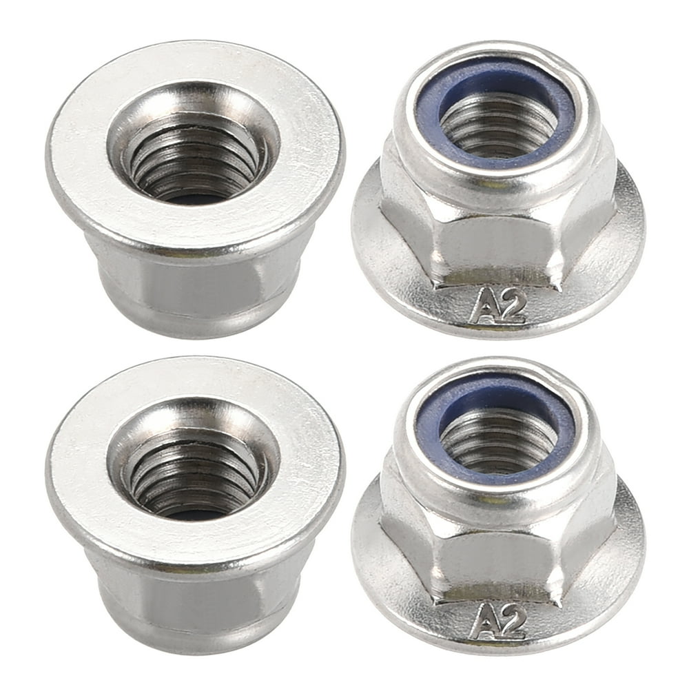 M10x1.5mm Hex Flange Nylon Insert Lock Nuts, 304 Stainless Steel, 4 Pcs