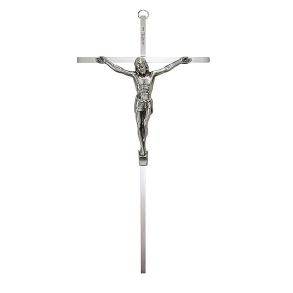 Christian Brands Nickel Plated Risen Christ Hanging Wall Cross with Hanger, 10" H, Antique Pewter Corpus