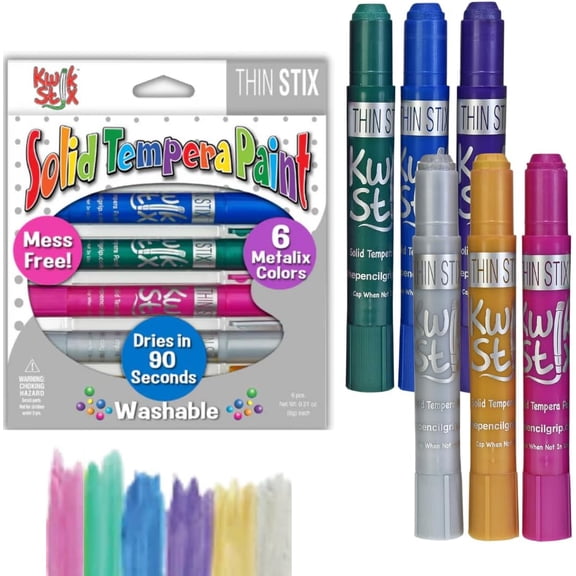 Kwik Stix Thin Stix Solid Tempera Paint Sticks, 6 Count, Metallic Colors, Washable, Quick-Drying, Non-Toxic
