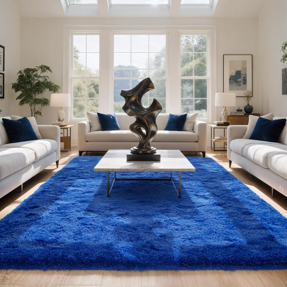 Alfombra Zentavio Blue Shag Soft, lavable, 244 x 305 cm