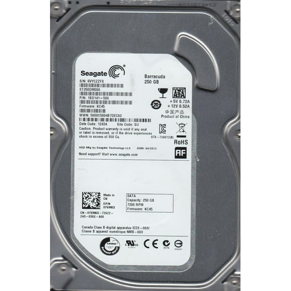 ST250DM000, 6VY, SU, PN 1BD141-500, FW KC45, Seagate 250GB SATA 3.5 Hard Drive