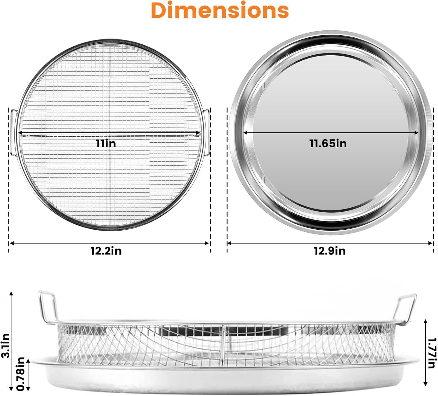 Air Fryer Tray for Oven, Round Air Fryer Basket 12", Oil-Free Crisper Tray for Oven, Gogcaro Large Air Fryer Basket for Oven with Air Fryer Option, Non Toxic, Dishwasher Safe, 2-Piece Set