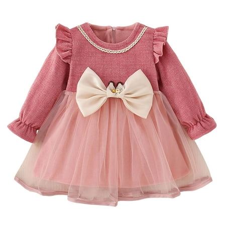 

Toddler Dress Autumn Winter Bow Girls Long Sleeve Dress Sweet Mesh Birthday Party Dress Girls Size 6 Easter Dress Toddler Christmas Dress Christmas Dresses for Toddler Girl Summer Dresses Large Kids