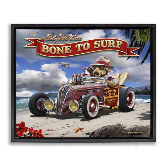 Stupell Industries Mid-Century Bone to Surf Dogs Black Floating Frame Canvas Art, 21 x 17, by Larry Grossman