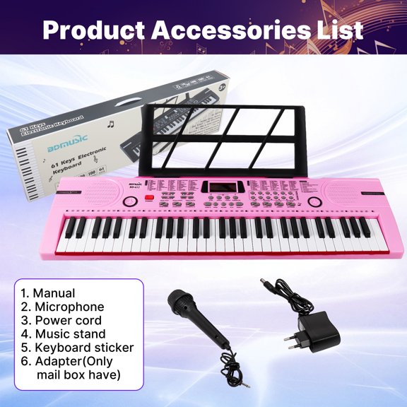 iMeshbean 61 Keys Keyboard Piano Electronic Digital Piano w/Built-In Speaker Microphone(pink)