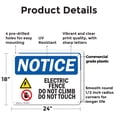thumbnail image 2 of (2 Pack) Electric Fence Do Not Climb OSHA Notice Sign 24 Inch X 18 Inch Plastic Sign, Weather Resistant, UV Protected for Workplace, Business, and Construction Site, Made in the USA, 2 of 8