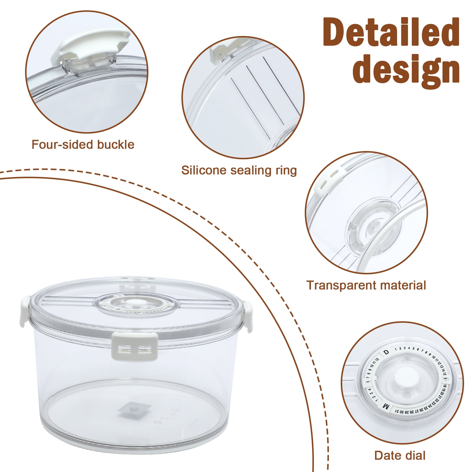 Brabtod 4.5L Large Airtight Salad Bowl Food Storage Container, Transparent Sealed Box with Date Dial & 4‑Side Locking Lids for Salad, Fruits, Snacks & Baked Goods