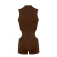 thumbnail image 5 of Women's Mock Neck Bodycon Rompers, Sleeveless Letter Embroidery Cutout Jumpsuit Shorts, 5 of 7