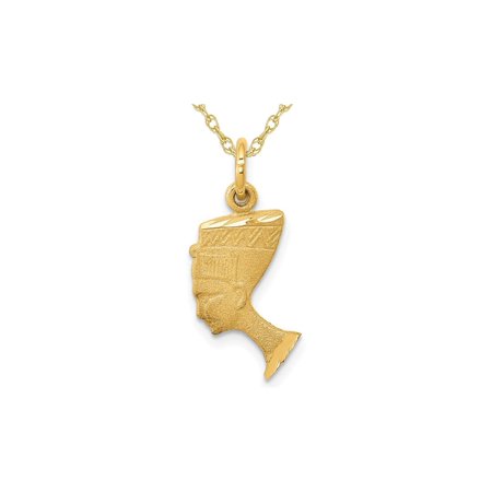 Egyptian Nefertiti Charm Pendant Necklace in 14K Yellow Gold with Chain for Women