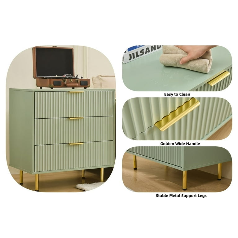 Sage Green 3 Drawer Night Stands Dresser Fluted Wide Nightstand Bedside  Table for Bedroom - Walmart.com