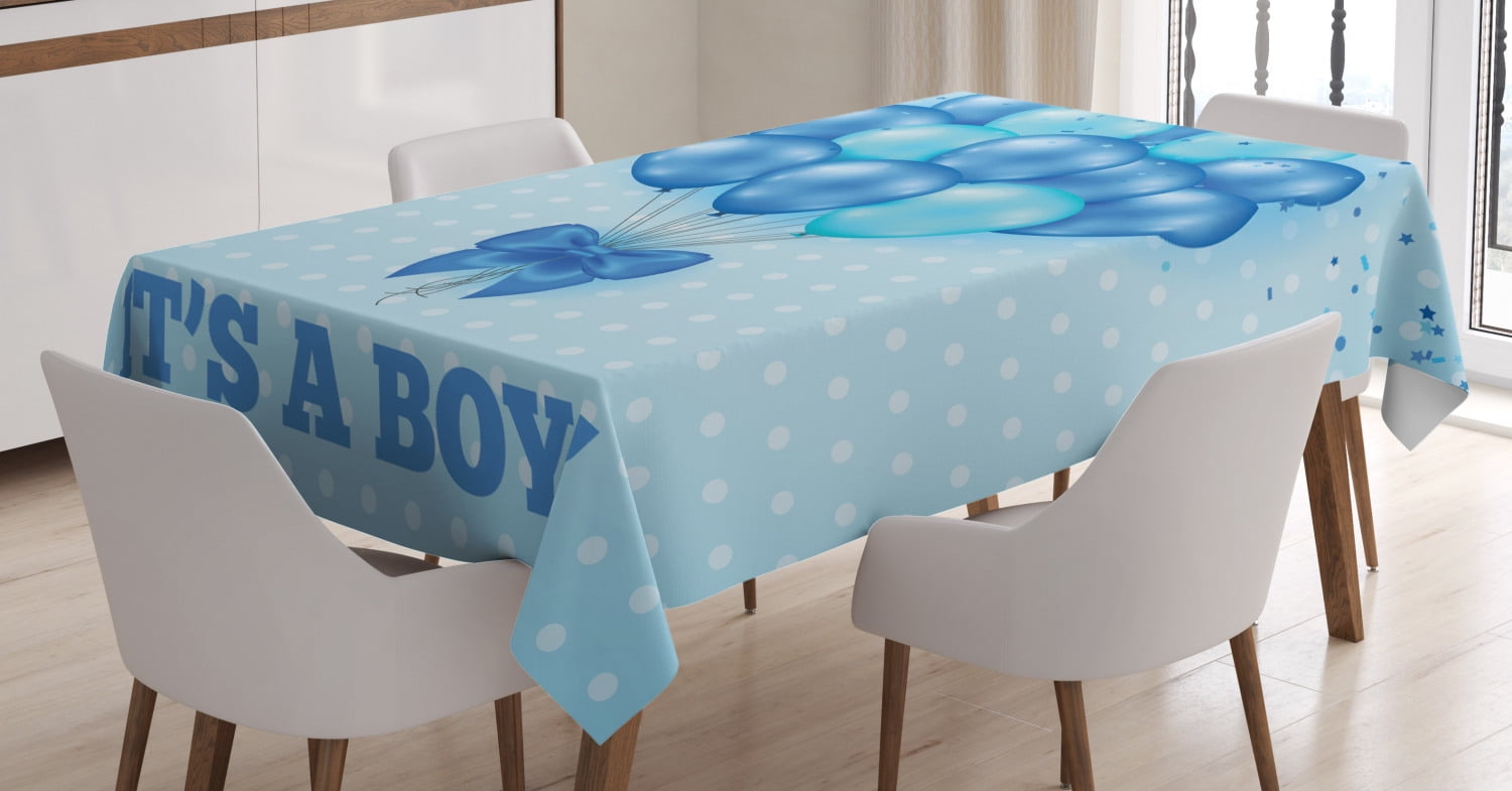 Gender Reveal Decorations Tablecloth, Balloons on Nostalgic Polka Dots