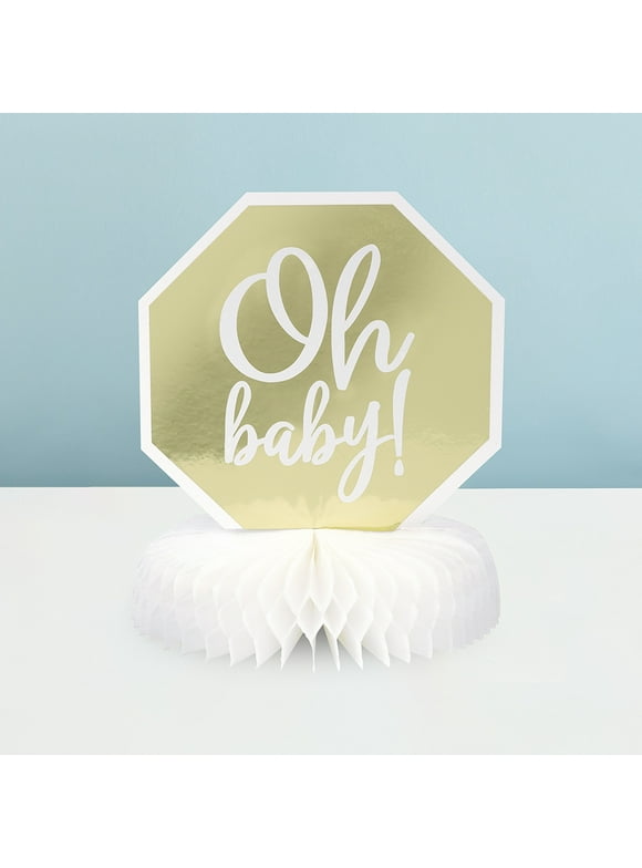 Way to Celebrate! Mini Gold "Oh Baby" Baby Shower Centerpiece, 8.25in