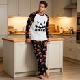 thumbnail image 4 of Men's Halloween Pajama Set Long Sleeve Raglan Crewneck Soft Cotton Loungewear with Print Top & Full Length Pants for Home Black M, 4 of 6