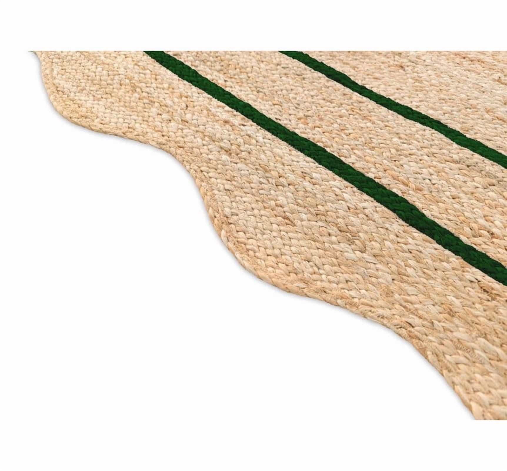 Wave Scalloped Natural Jute Rug, Handmade Boho Farmhouse Braided Eco-Friendly Indoor Carpet for Living Room, Bedroom, Hallway, Green, 4 X 6 FT