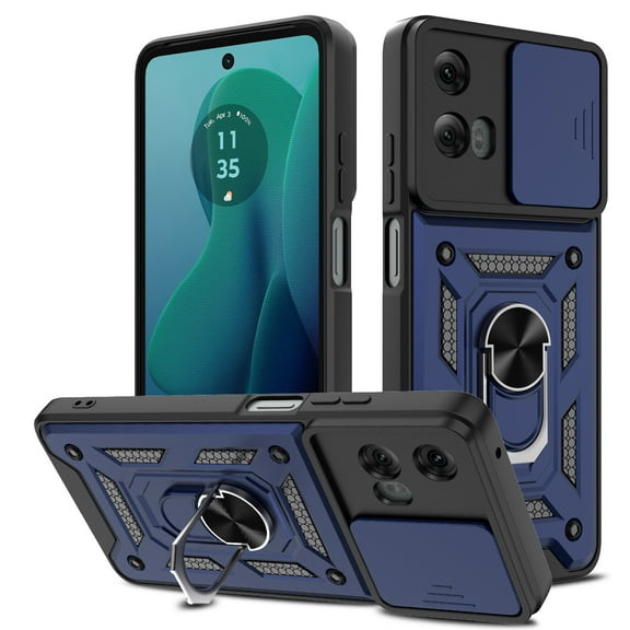 Elegant Choise Case with Slide Camera Lens Cover and Stand for Moto G 5G 2024, Blue