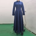 thumbnail image 6 of Women's Long Sleeve Button Dress Vintage Lapel Maxi Dress Lace Patchwork Hem Formal Dresses Blue M, 6 of 6