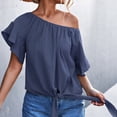 thumbnail image 2 of UPPADA Women Summer Tops,Ruffle Short Sleeve T-Shirts Fashion Tie Knot Front Crew Neck Tunic Tees Ladies Casual Loose Fit Blouses, 2 of 7