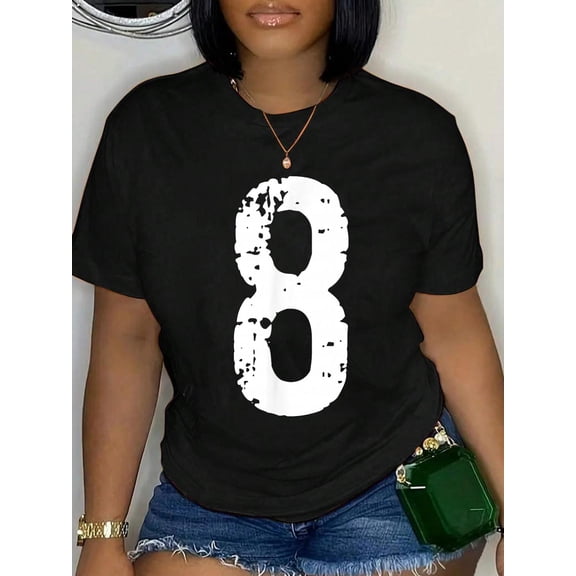 Cotton Number 8 Lucky Number Eight T-Shirt Women's Graphic Tee Casual Tops