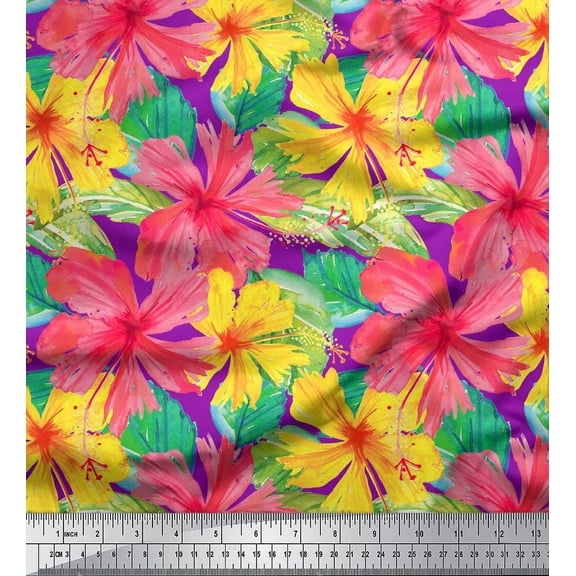 Soimoi Purple Cotton Duck Fabric Leaves & Floral Decor Fabric Printed Yard 44 Inch Wide