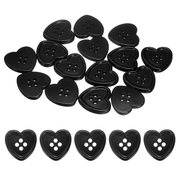 Uxcell 40 piezas de botones de resina en forma de corazón, 23 mm 5/8" botones de 4 agujeros para ropa, prendas de punto, manualidades y decoración, negro