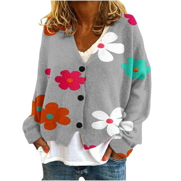Women's Cardigan Sweaters Clearance Fall Oversized Long Sleeve Open Front Cardigans Coat Gray S