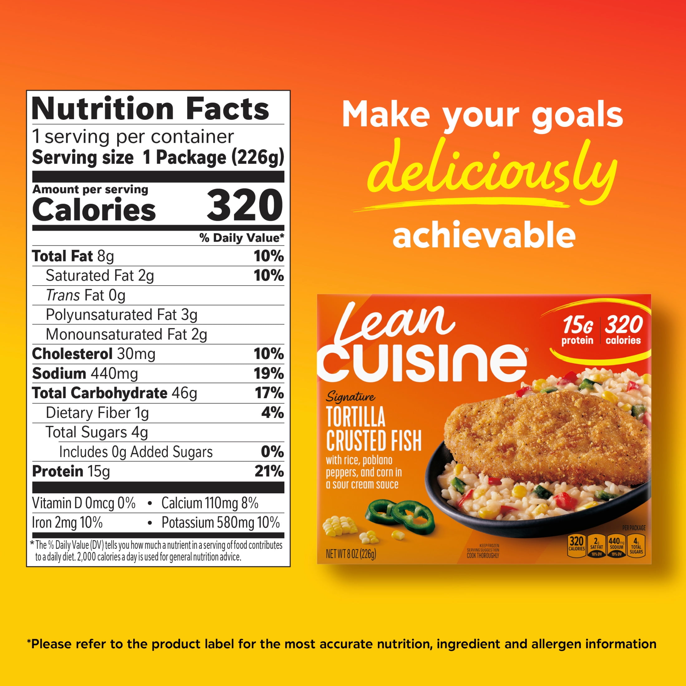 Lean Cuisine Tortilla Crusted Fish Microwave Meals for Lunch or Dinner, 8 oz (Frozen)